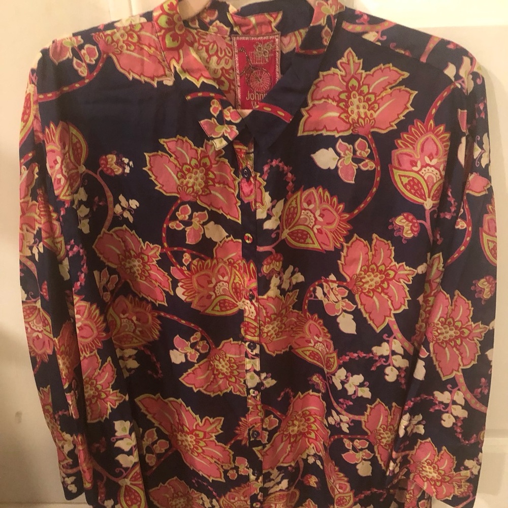 JOHNNY WAS MONTREUX FLORAL SILK SIZE L - Picture 5 of 11